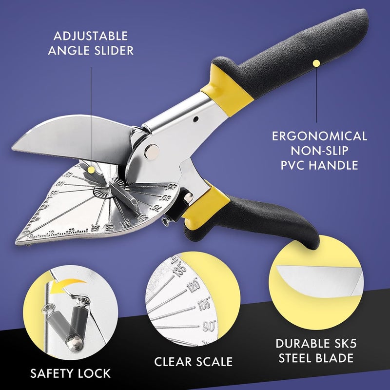 RAINHOL Angle Miter Shears for Wood Trim Molding, Sharp Angle Cutter Hand Tool, Adjustable at 45 To 135 Degree, for Cutting Plastic, PVC, Trunking, Vinyl, Quarter Round, No Replacement Blade - Image 3